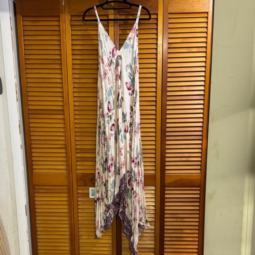 Angie Asymmetrical Floral Dress in Cream and Pink